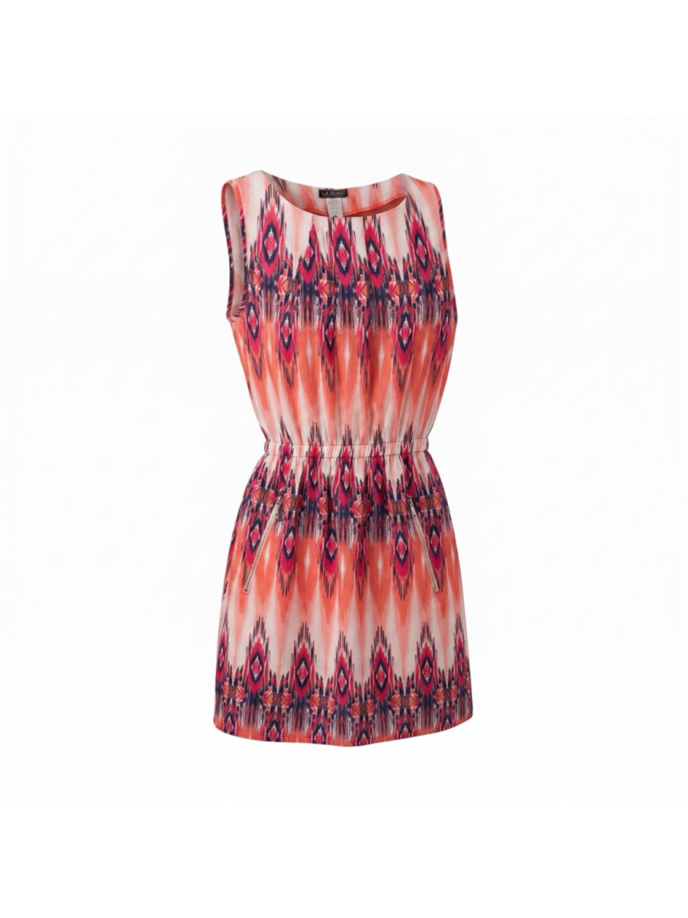 LA Class Mini Dress Boat Neck Ikat Print Sleeveless Aztec Women's Size Small